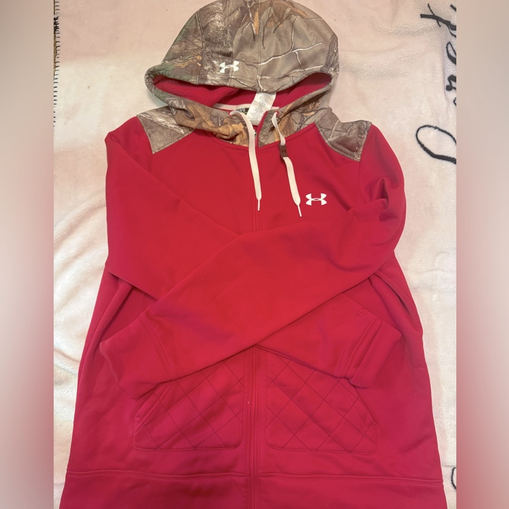 Large men zip up fleece hoodie. Cranberry/maroon color